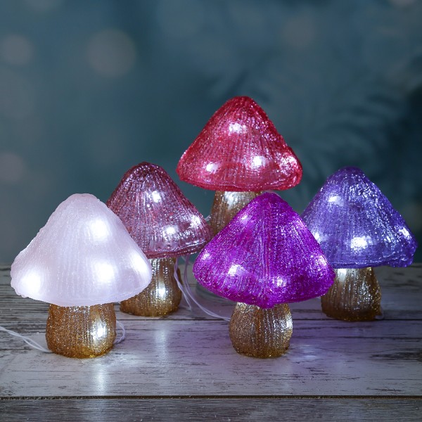 LED Pilze - Acrylfigur - 50 kaltweiße LED - H: 15cm - Timer - Batteriebetrieb - für Außen