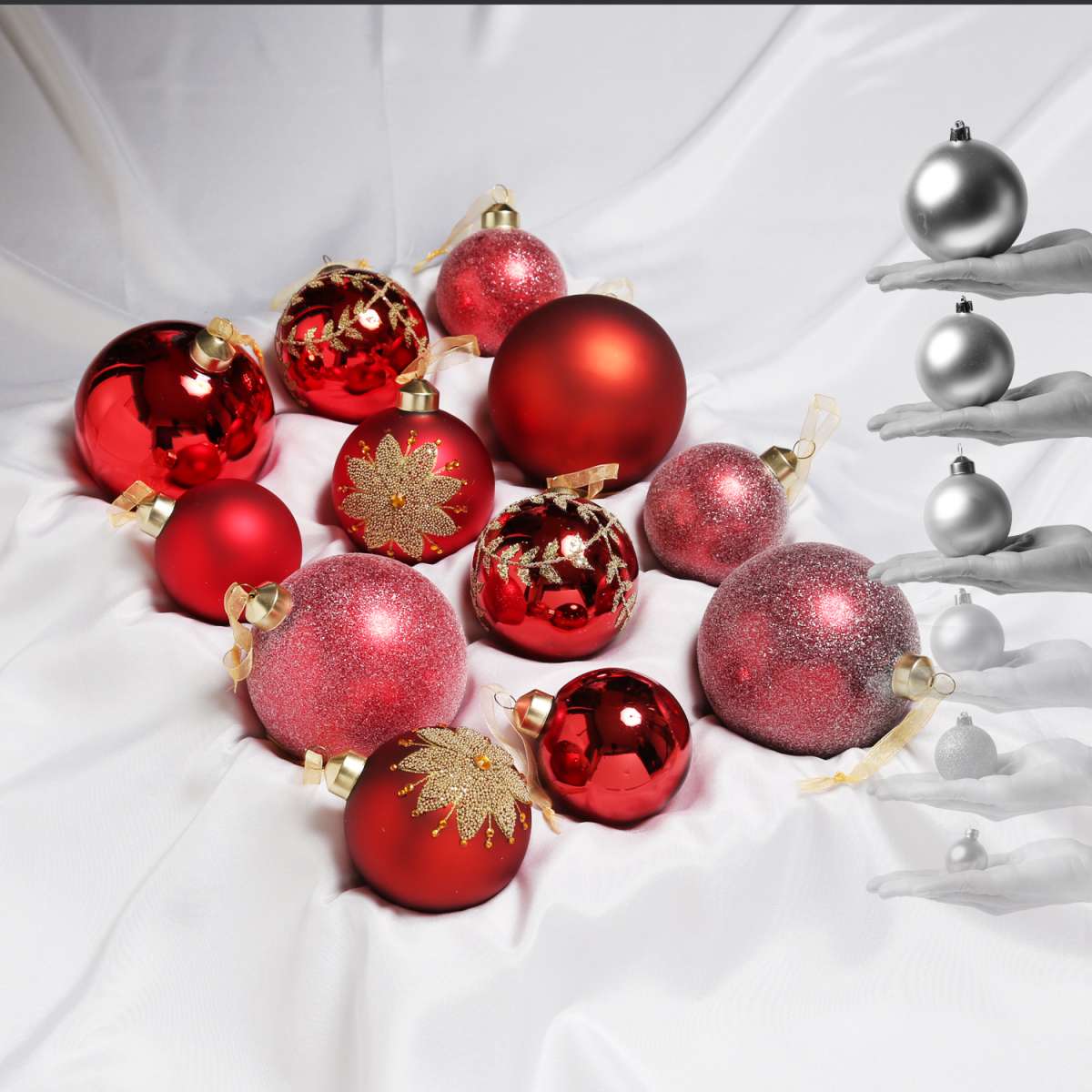 26-tlg. Christbaumkugeln Set Aus Echtglas - 3 Größen & Dekors In Rot/Gold