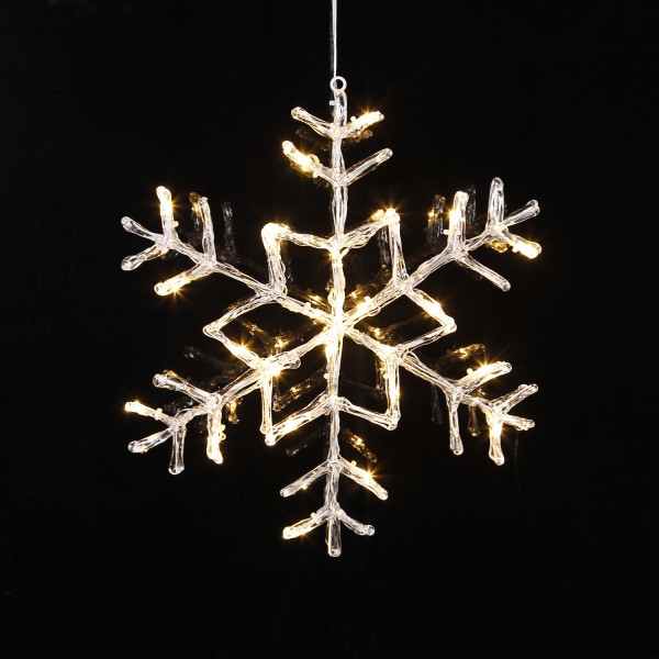 LED Schneeflocke - hängend - 24 warmweiße LED - D: 40cm - inkl. Trafo - für Außen - transparent