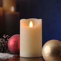 Vorschau: LED Kerze GLOW - Echtwachs - warmweiß glimmende Flamme - H: 12,5cm, D: 7,5cm - Timer - creme Vorschau: LED Kerze GLOW - Echtwachs - warmweiß glimmende Flamme - H: 12,5cm, D: 7,5cm - Timer - creme