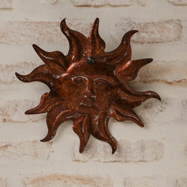 Wanddekoration Sonne - Wandschmuck - D: 25,5cm - Metall - für Außen - bronze