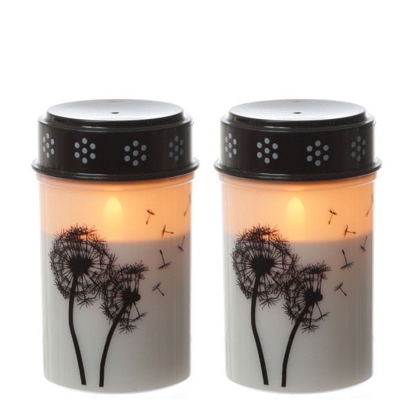 LED Grablichter/Grabkerzen Pusteblume - bis 2500 Stunden - H: 12cm, D: 7cm - Timer - 2er Set