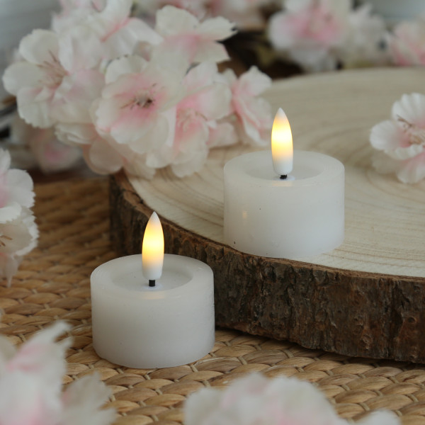 LED Teelichter LINA - Rustik-Optik - Echtwachs - Timer - mit Batterien - D: 4,5cm H: 5cm - 2St.