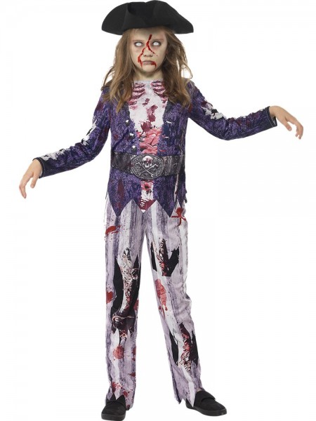 Halloween Piraten-Zombie Kostüm für Kids (7-9 Jahre) - Hose, Top, Piratenhut - elastisch