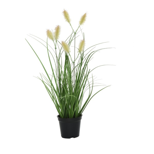 B-Ware Blühendes Ziergras im Topf - Kunstpflanze - Kunstgras - H: 30cm - gelb