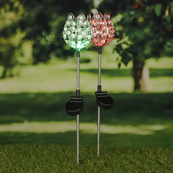 LED Solarstab "Kristallblume" - farbwechselnde LED - H: 65cm - 2er Set