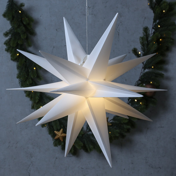 LED Weihnachtsstern 3D - XL Leuchtstern outdoor - 6 warmweiße LED - D: 75cm - mit Kabel - weiß