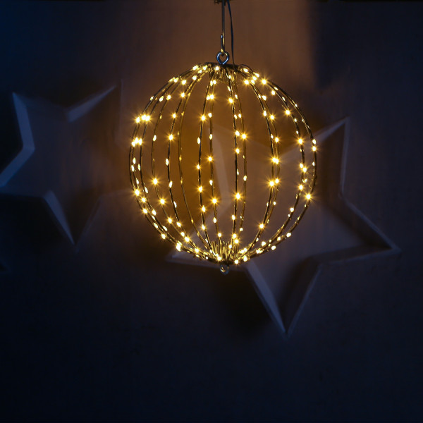 LED Drahtkugel - 3D Leuchtkugel - D: 28cm - 192 bernstein LED - faltbar - 8 Modi/Timer - Innen/Außen