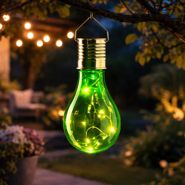 LED Solar Glühbirne GLOW - warmweiße LED Drahtlichterkette - H: 14cm - Lichtsensor - outdoor - grün