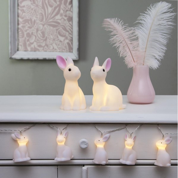 LED Lichterkette Bunny - 10 weiße Häschen mit warmweißen LED - 1,35m - Batterie - Timer