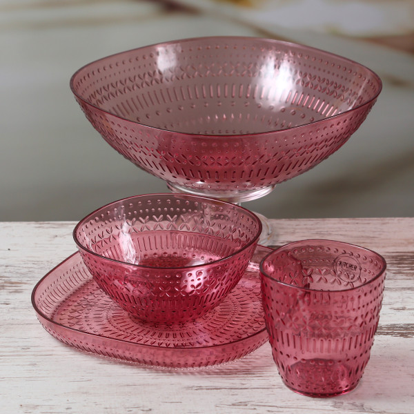 Teller flach - Dessertteller - Kunststoff - D: 20,4cm - mit Muster - pink