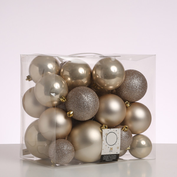 B-Ware Christbaumkugel - Weihnachtsbaumkugel - bruchfest - glänzend matt glitzernd - champagner - 26