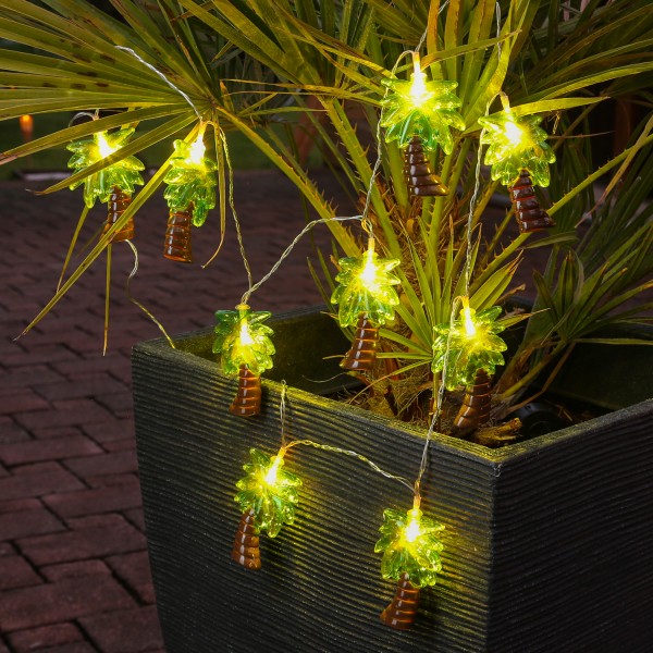 LED Lichterkette Palme - 10 warmweiße LED - Batteriebetrieb - L: 1,35m - grün/braun