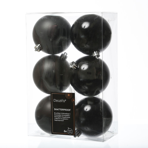 B-Ware Christbaumkugeln - Weihnachtbaumskugeln - bruchfest - D: 8cm - glänzend/matt - schwarz - 6er