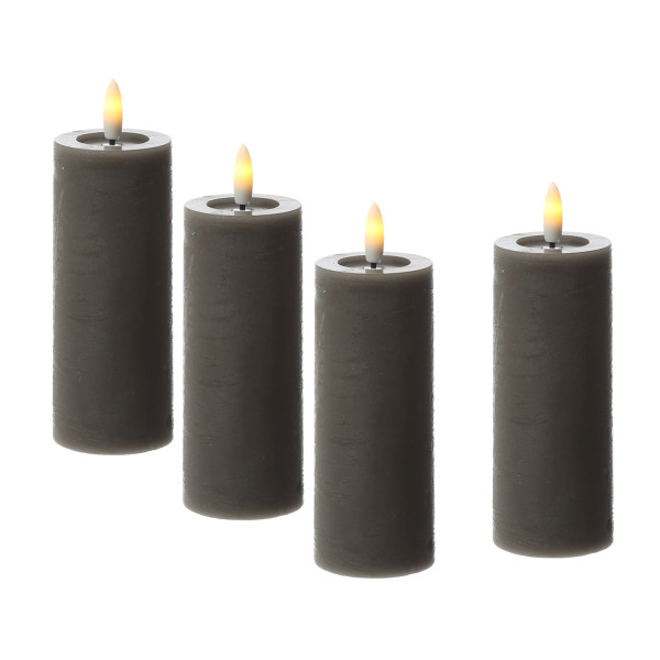 LED Kerzenset LINA - Rustik-Optik - Echtwachs - H: 12,5cm - D: 5cm - Timer - grau - 4er Set