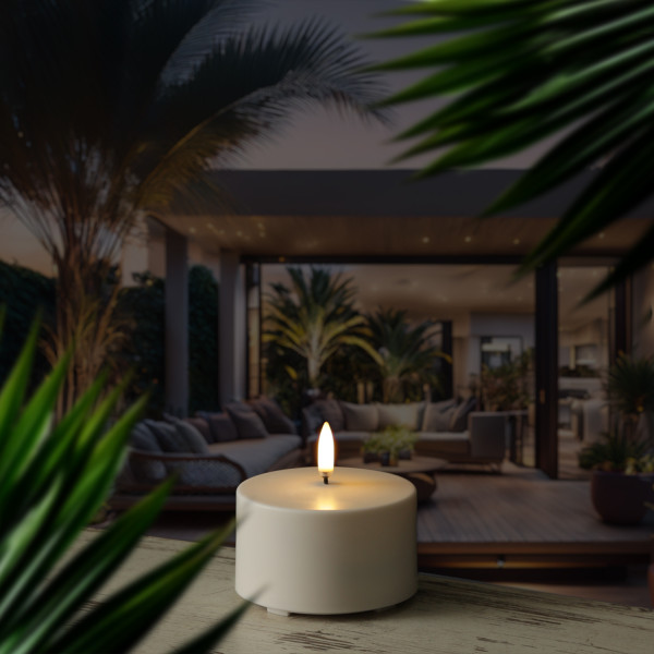 LED Kerze THEA - Kunststoff - Timer - H: 5cm - D: 8,4cm - bis zu 1000 Std. - für Außen - weiß