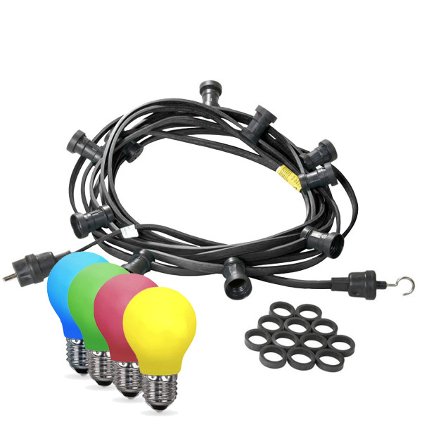 Illu-/Partylichterkette 5m - Außenlichterkette schwarz - Made in Germany 10x bunte LED Tropfenlampe