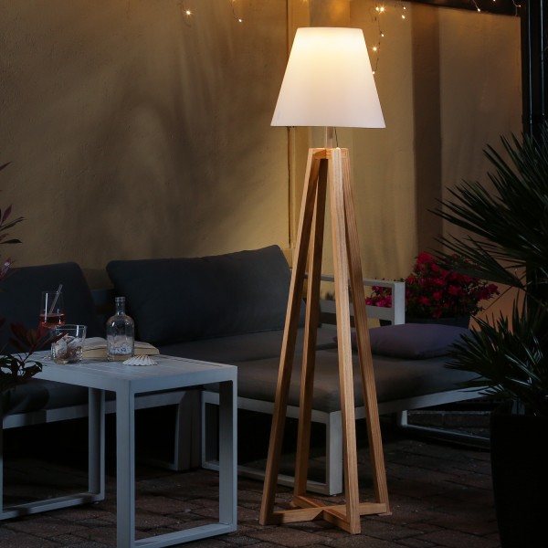 LED Solar Stehlampe ALVA - warmweiße LED - Holzgestell - Lichtsensor - H: 1,50m - für Außen
