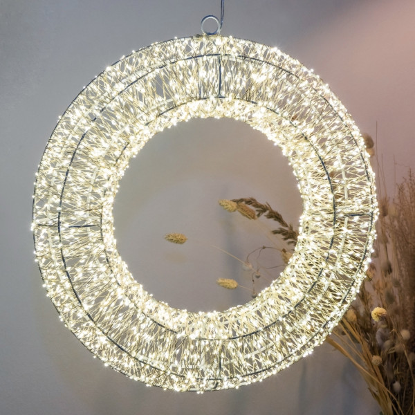 LED Kranz abgeflacht - Lichterkranz mit 1500 warmweißen LED - D: 40cm - 8Modi/Timer - Innen/Außen