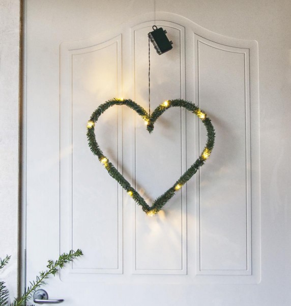 LED-Herz "Line Heart" - Tannendekor - 10 warmweiße LED - Outdoor - Batterie - Timer - ca. 40cm