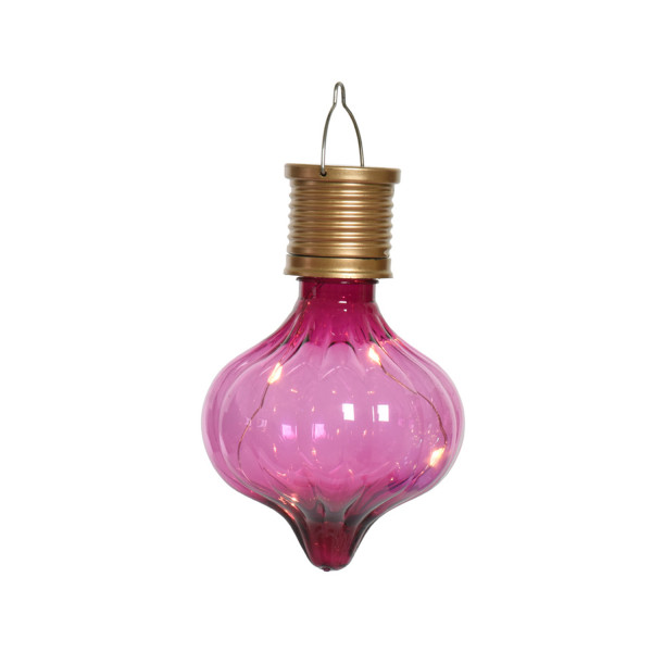 LED Solar Glühbirnen GLOW - Kugelleuchte - warmweiße LED Drahtlichterkette - H: 11,7cm - pink - 4St.