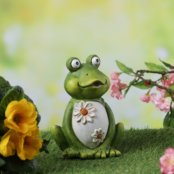 Gartenfigur Frosch Freddi - Tierfigur - Magnesia - H: 16cm - für Außen - grün