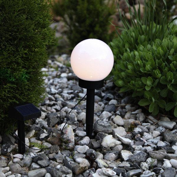 LED Solar Gartenkugel GLOBUS - Erdspieß - H: 32cm, D: 15cm - warmweiße LED - Dämmerungssensor