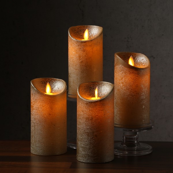 LED Kerzenset M-Twinkle - Echtwachs - bewegliche Flamme - zum Auspusten - H: 15cm - gold - 4Stück