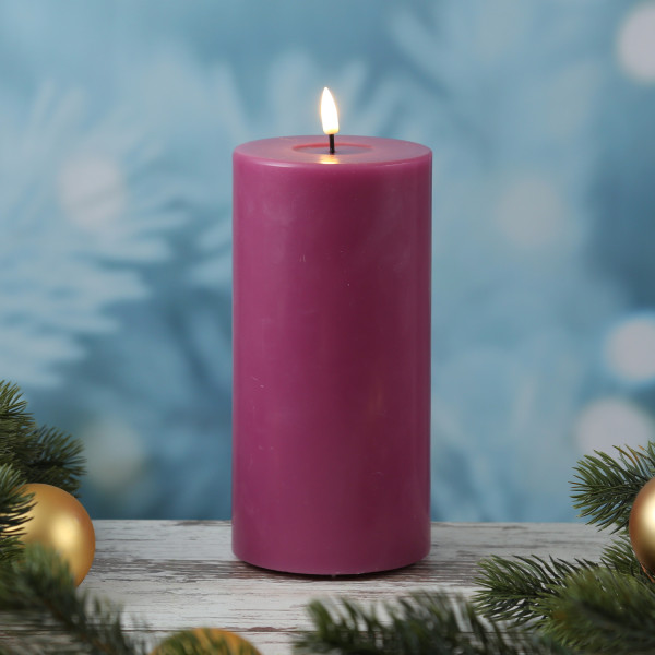 LED Stumpenkerze MIA - Echtwachs - realistische 3D Flamme - H: 20cm - D: 10cm - malve