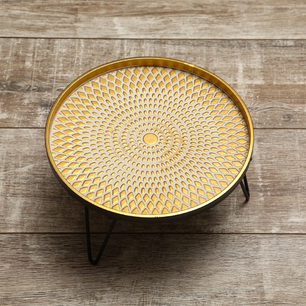 Tablett - Dekotablett - mit 3 Füßen - Metall - H: 12cm - D: 23,5cm - gold, schwarz