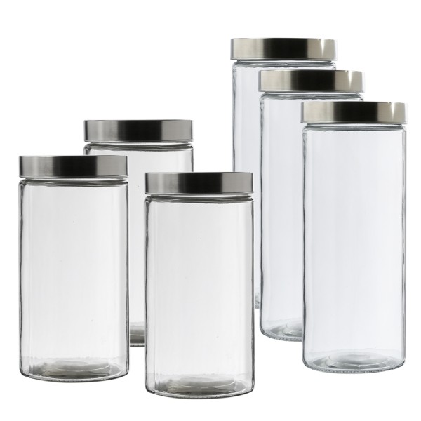 Vorratsdose L und XL - Vorratsglas mit Edelstahldeckel - 1,7/2,2 Liter - 3xL - 3xXL - 6er Set