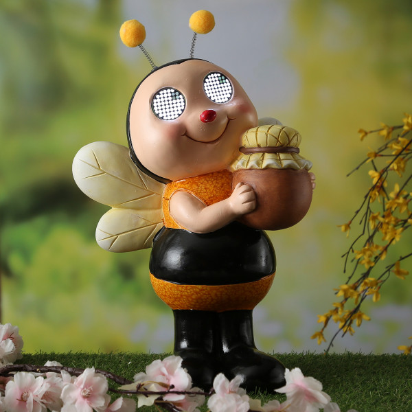 LED Solar Biene mit blizelnden und rollenden Augen - Gartenfigur - H: 35,5cm - Lichtsensor