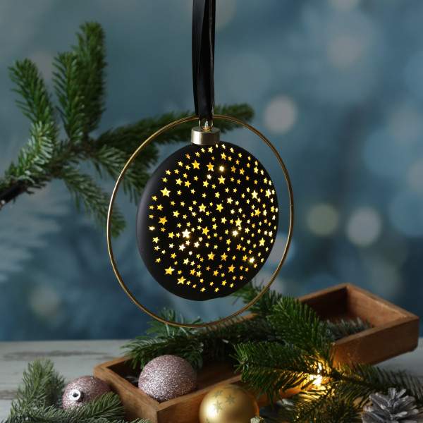 LED Kreis im Ring mit Sternmotiv - 30 warmweiße LED - D: 20cm - Timer - schwarz