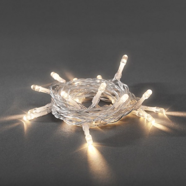 LED Lichterkette - 30 warmweiße LED - L: 4,35m - Timer - an/aus Schalter - Kabel - transparent