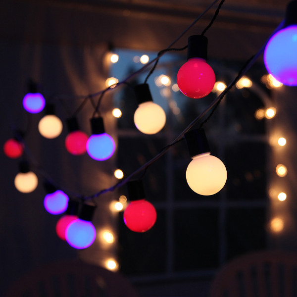 LED Party Lichterkette - 20 bunte LED - L: 5,7m - grünes Kabel - outdoor - pastelfarben