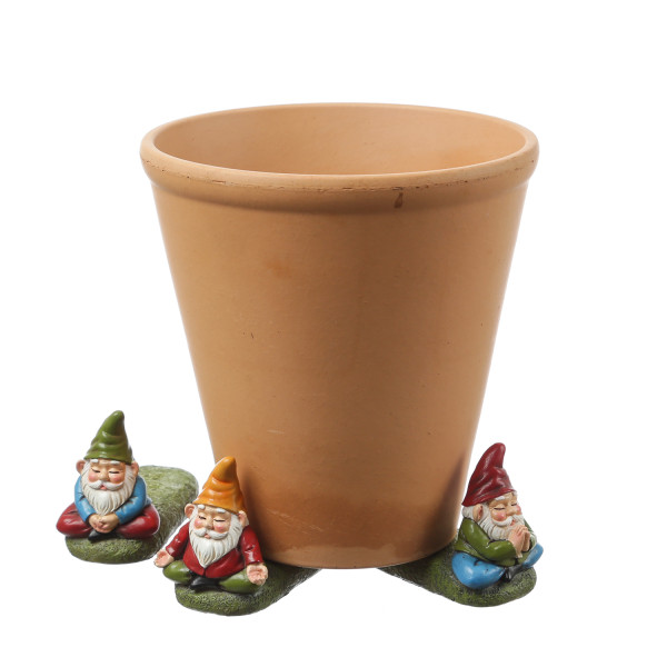 Blumentopffüße meditierende Gartenzwerge - Pflanzkübel Untersetzer - Kübelfüße - Polyresin - 3er Set