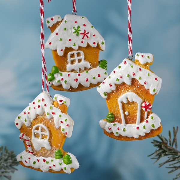 Weihnachtsbaumschmuck LEBKUCHENHAUS - Polyresin - inkl. Aufhänger - matt - H: 9cm - braun