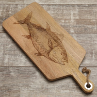 Vorschau: Schneidebrett - Vesperbrett - Fischmotiv - Mangoholz - Kordel - L: 58cm - natur Vorschau: Schneidebrett - Vesperbrett - Fischmotiv - Mangoholz - Kordel - L: 58cm - natur
