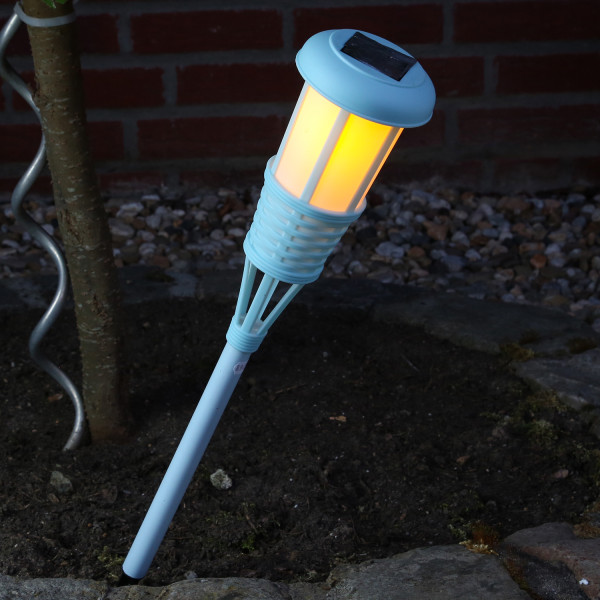 LED Solar Fackel FLAME - Gartenfackel - simulierter Flammeneffekt - H: 61cm - Lichtsensor - hellblau