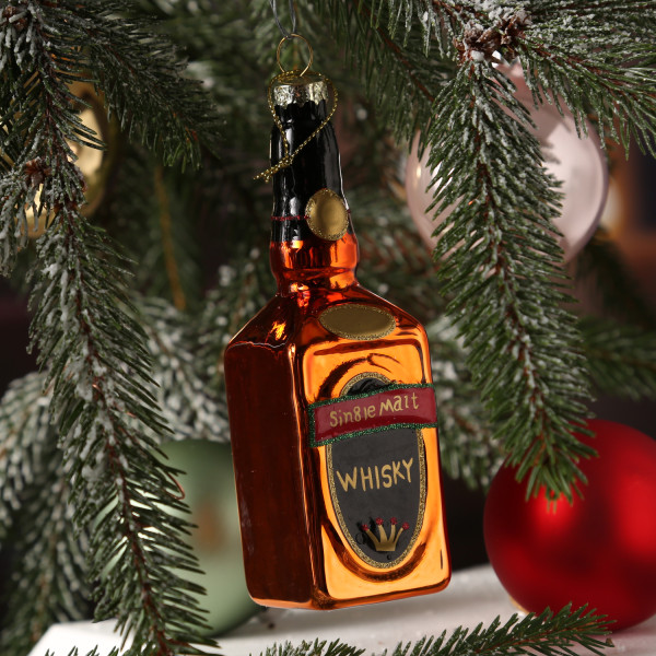 Weihnachtsbaumschmuck WHISKY Flasche - Christbaumschmuck - Glas - inkl. Aufhänger - H: 12cm