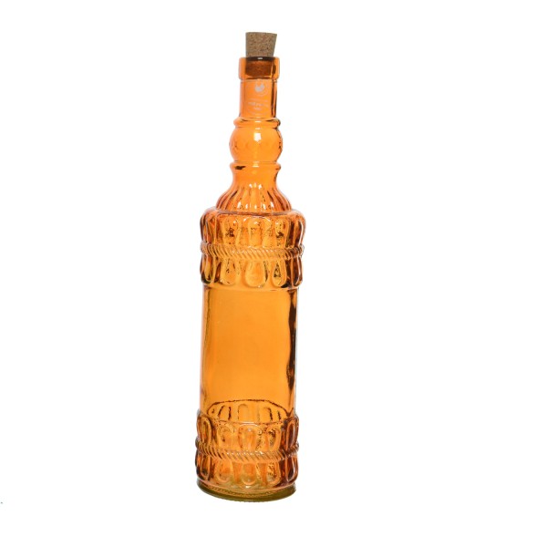 Deko Flasche mit Korken - Retro Glasflasche - Vintage - Recyclingglas - H: 30cm - orange