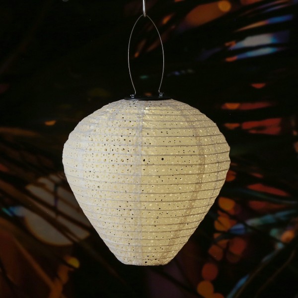 LED Solar Lampion Ballon - mit Blumenmuster - warmweiße LED - H: 30cm - D: 30cm - Lichtsensor - weiß