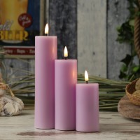 Vorschau: LED Stumpenkerze MIA - Echtwachs - realistische 3D Flamme - H: 20cm - D: 5cm - lavendel Vorschau: LED Stumpenkerze MIA - Echtwachs - realistische 3D Flamme - H: 20cm - D: 5cm - lavendel