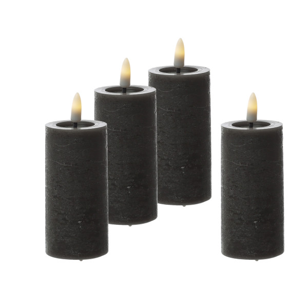 LED Kerzenset LINA - Rustik-Optik - Echtwachs - H: 12,5cm - D: 5cm - Timer - grau - 4er Set