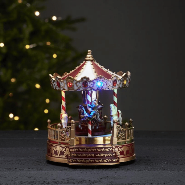 LED-Weihnachtskarussell - mit Bewegung und Musik - 13 bunte LED - H: 22cm - Timer