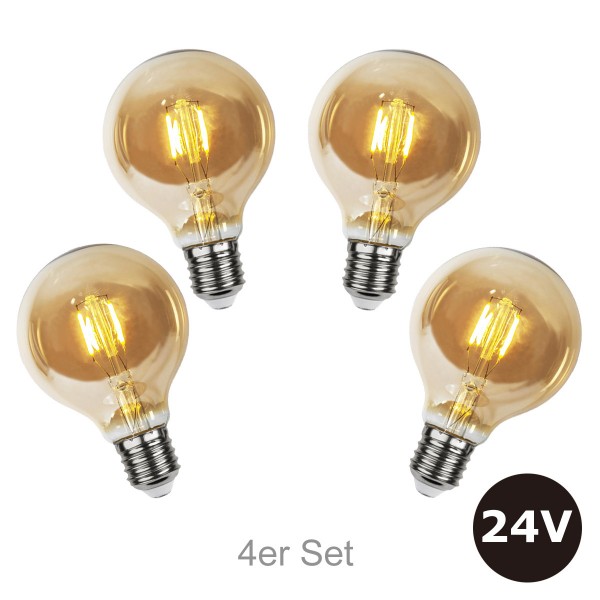 4er Set - 24V Leuchtmittel für SYSTEM 24 Lichterketten - 8cm - amber - 28lm - 2500K - E27 Sockel