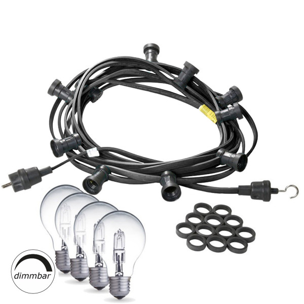 Illu-/Partylichterkette 20m - Außenlichterkette schwarz - Made in Germany - 30 Halogenlampen (28W)