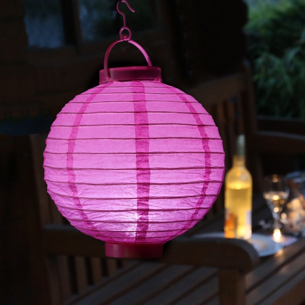 LED Lampion - kaltweiße LED - D: 20cm - Montagehaken - Batteriebetrieb - pink