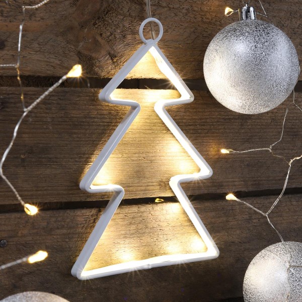 LED Weihnachtsbaum - Fensterleuchter - 15 neutralweiße LED - Batteriebetrieb - Indoor - weiß