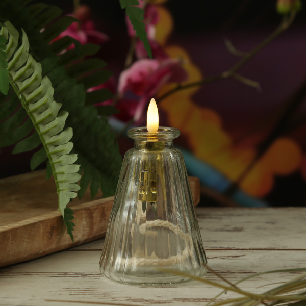 LED Flaschenlicht - LED Kerze mit Docht als Flaschenbeleuchtung - mit Batterie - Timer - gold